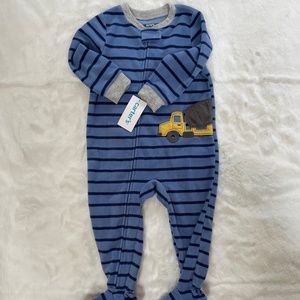 Carters Fleece Footie Pajamas Blue Blue Stripe Yellow Cement Mixer 18 Months NWT